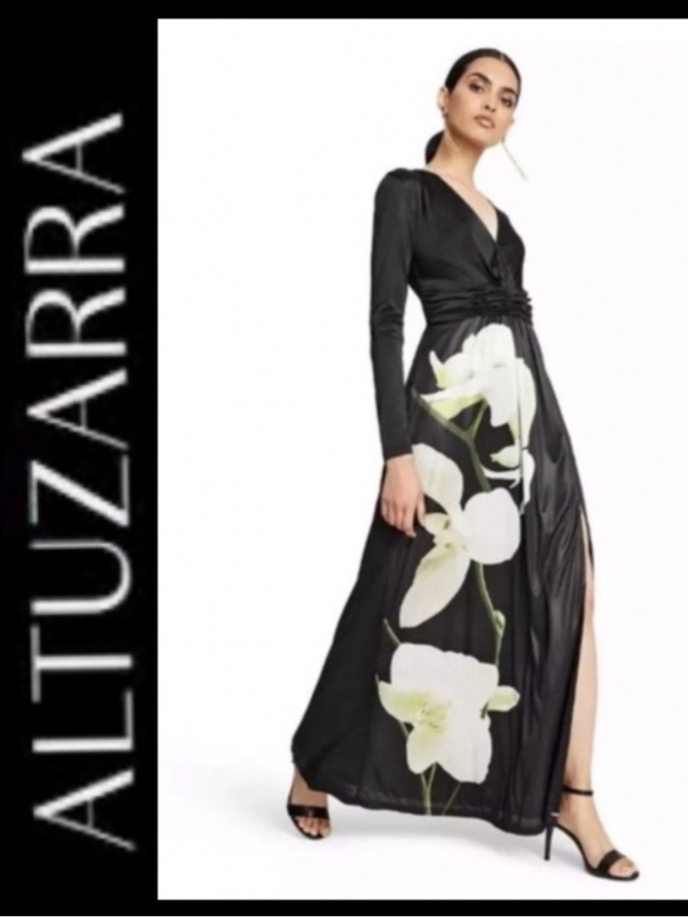 Altuzarra For Target Black Maxi Dress with White Floral Pattern